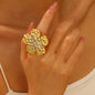 Big Golden Flower Ring - Cocktail Ring 