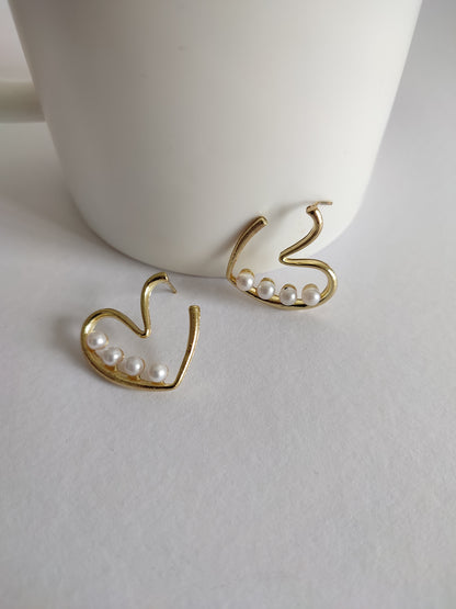Golden Pearl Heart Hoops | Golden Hear Earrings | Romantic Gift Earrings | Gift for Her
