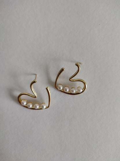 Golden Pearl Heart Hoops | Golden Hear Earrings | Romantic Gift Earrings | Gift for Her