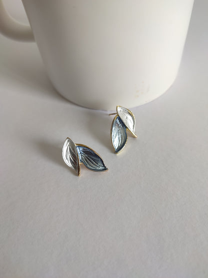 Dainty Grey & Turquoise Leaf Dangle Earrings | Work Wear Jewellery  | Dainty Jewellery
