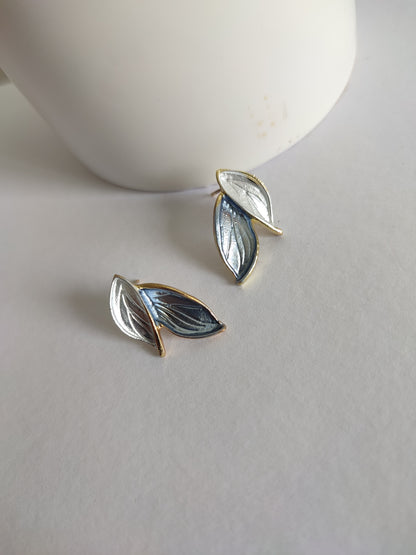 Dainty Grey & Turquoise Leaf Dangle Earrings | Work Wear Jewellery  | Dainty Jewellery
