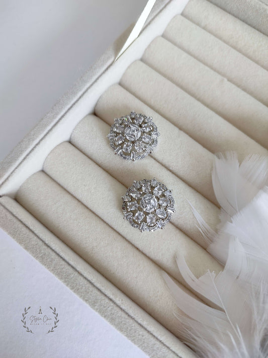 American Diamond Round Stud Earrings | Partywear Earrings | Bridal Earrings