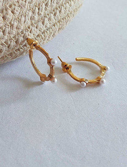 Golden Hoops with Pearl Big Size | Soft Girl Jewellery | Golden Earrings