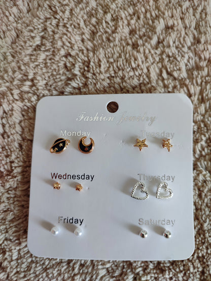 Weekly Seven Stud Earrings |  Universe Theme Style | Imported Jewellery | Trendy Fashion | Gen Z Style | Office Wear Earring Set