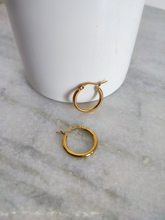 Anti-tarnish Titanium Steel  Round Golden Hoop Earrings | Work Wear Earrings