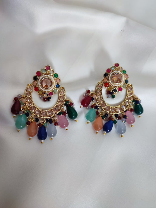Multicolour Traditional Kundan ChandBali | Wedding Jewellery | Bridal Jewellery | Festive Wear Jewellery