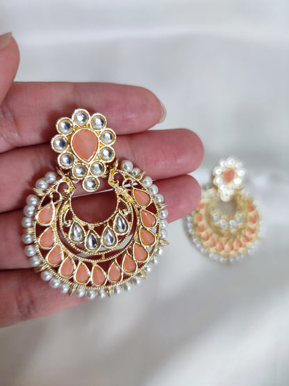 Peach Color Kundan Chandbali with Maang Teeka