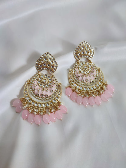 Light Pink Big Size Chandbali Earrings | Perfect for Traditional Wear