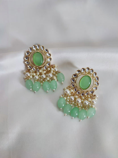 Mint Green Kundan Chandbali Earrings