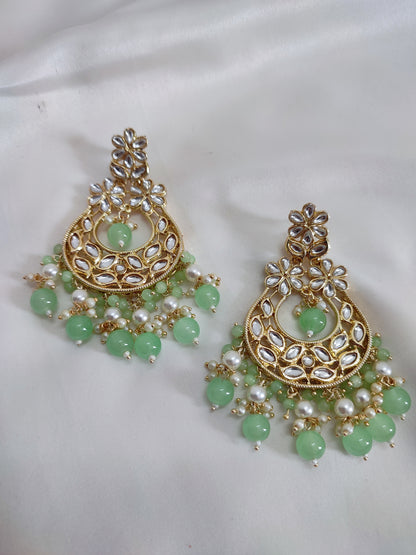 Mint Green Kundan Chandbali Earrings | Traditional Earrings
