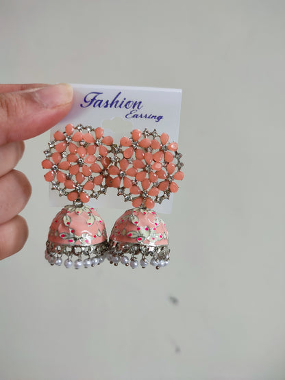 Yellow Kundan Jhumka | Peach Kundan Jhumka | Mini Jhumka