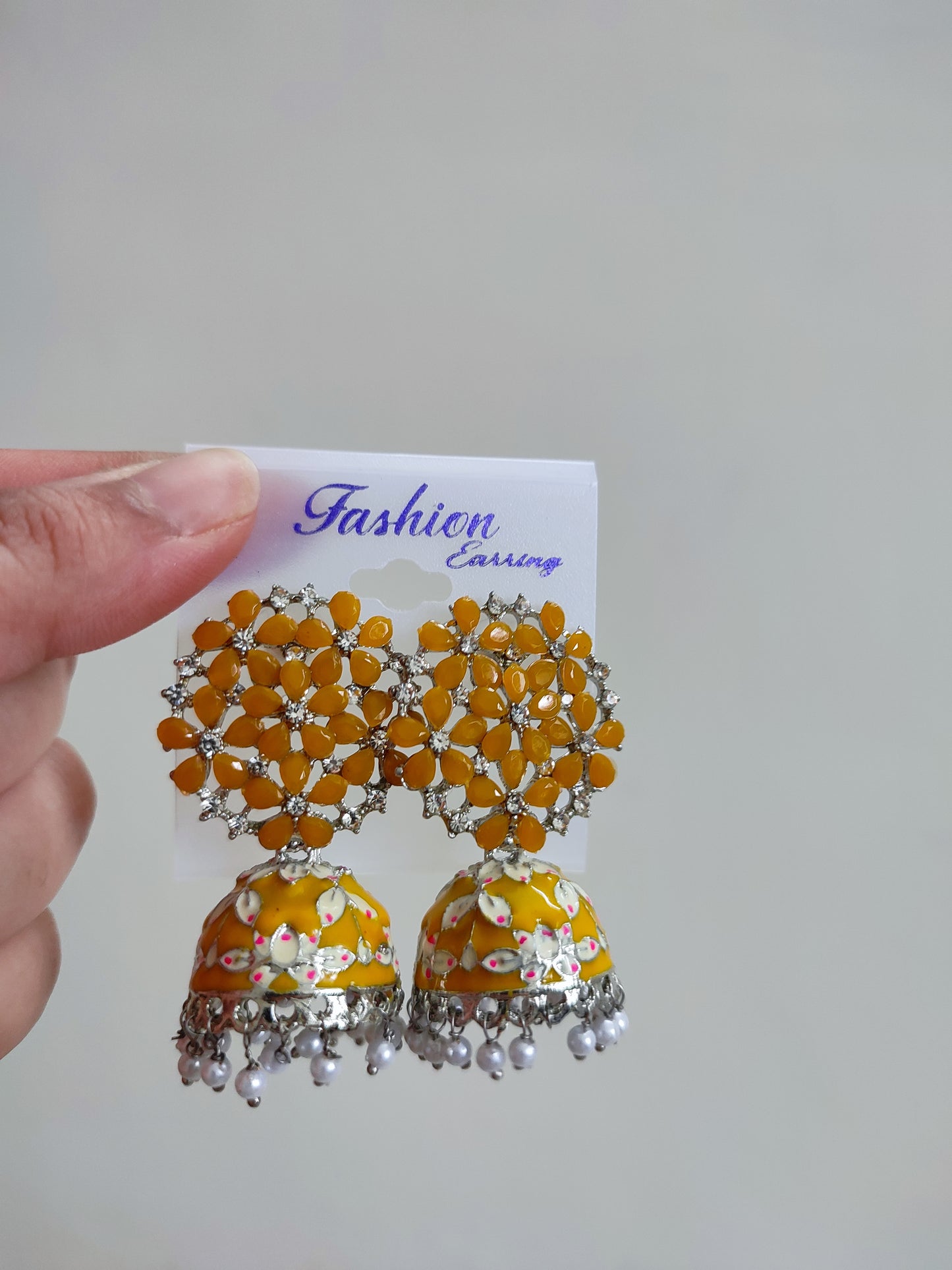 Yellow Kundan Jhumka | Peach Kundan Jhumka | Mini Jhumka