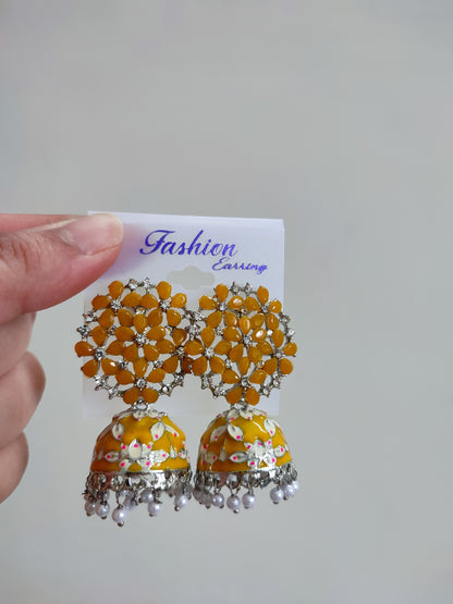 Yellow Kundan Jhumka | Peach Kundan Jhumka | Mini Jhumka