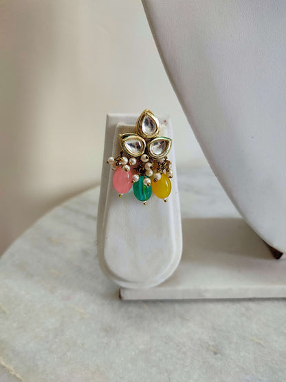 Multicolour Kundan Polki Necklace With Earrings