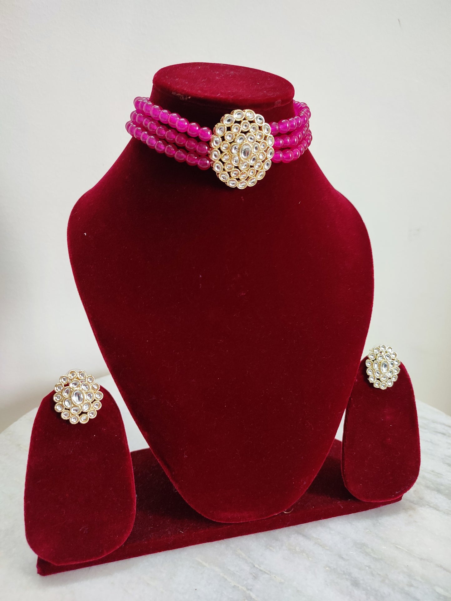 Rani Pink Kundan Choker Set With Earrings