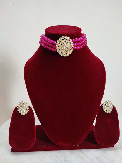 Rani Pink Kundan Choker Set With Earrings