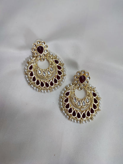 Marron Kundan Chandbali Earrings