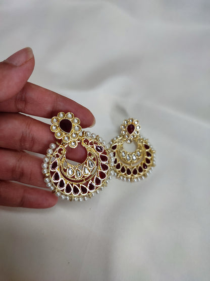 Marron Kundan Chandbali Earrings