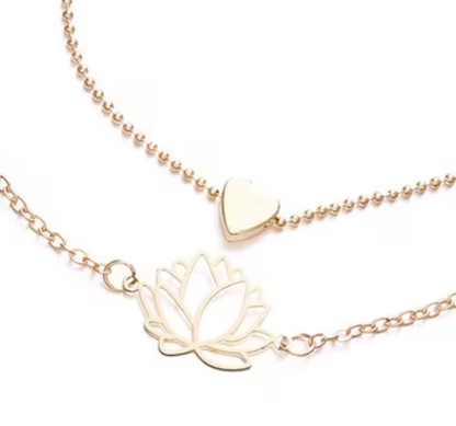 Anti Tarnish Lotus Bracelet Gold Heart Charm Bracelet | Multi Bracelet | Gold Plated Bracelet