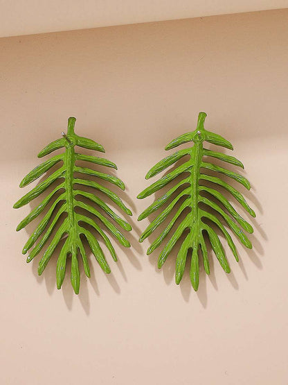 Leaf Earrings | Green Leaf Earrings | Gold Pleated Leaf Earrings