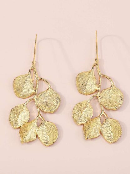 Retro Leaf Alloy Plating Drop Earrings | Big Leaf Earrings | Gold Dangle Earrings | Statement earrings | Long leaf Earrings