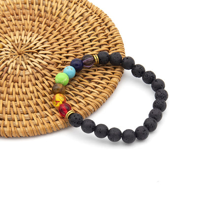 Lava Rock Natural Stone Beaded Chakra Bracelet | Black Bracelet | Stone Bracelet