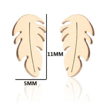 Anti-Tarnish Titanium Steel Golden Feather Ear Studs | Golden Feather Earrings | Tiny Treasures