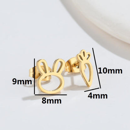 Anti Tarnish Titanium Steel 18K Gold Plated Bunny Ears & Carrot  Ear Studs | Tiny Treasures