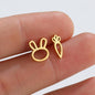 Anti Tarnish Titanium Steel 18K Gold Plated Bunny Ears & Carrot  Ear Studs | Tiny Treasures