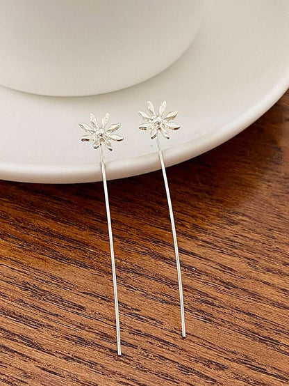 Silver Thready Style Flower Drop Earrings | Flower Earrings