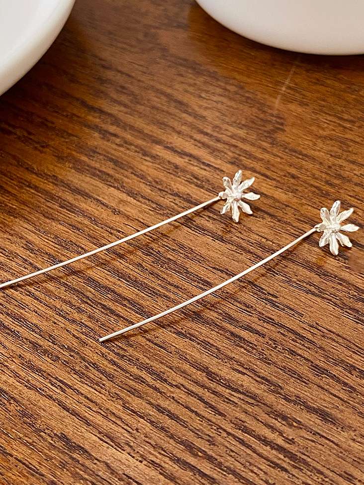 Silver Thready Style Flower Drop Earrings | Flower Earrings