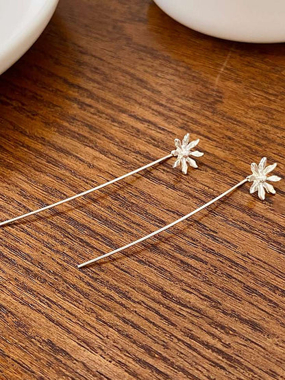 Silver Thready Style Flower Drop Earrings | Flower Earrings