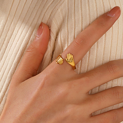 Anti- Tarnish Titanium Steel Hug Ring | 18K Gold Plated Casual Retro Plating Palm Open Rings