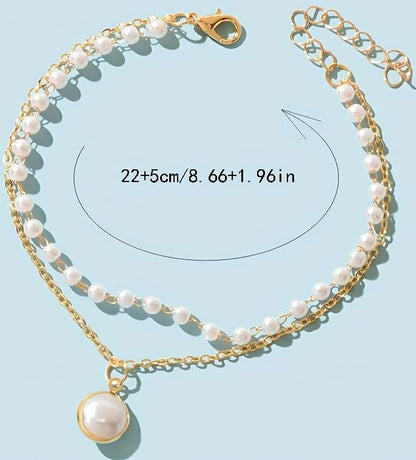 Multi-Layer Pearl Anklet | IG Style Round Alloy Beaded Plating Inlay Pearl Gold Plated Women's Anklet