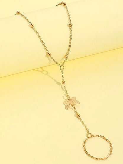 Golden Chimes Hand Bracelet with Chain Ring For Women | Elegant Golden Butterfly Stars Hanging Hand Chain For Women And Girls