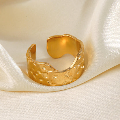 Textured Gold Plated Ring | Anti-Tarnish Titanium Steel Golden Plating Irregular Open Rings