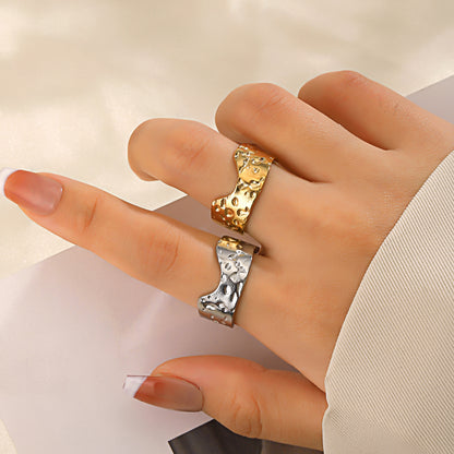Textured Gold Plated Ring | Anti-Tarnish Titanium Steel Golden Plating Irregular Open Rings