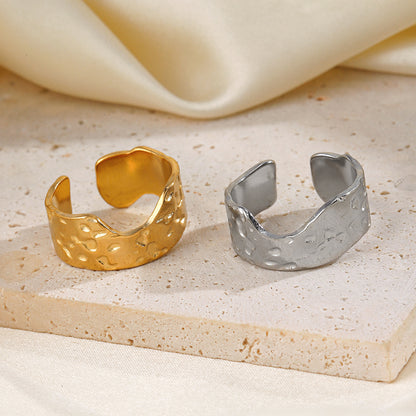 Textured Gold Plated Ring | Anti-Tarnish Titanium Steel Golden Plating Irregular Open Rings