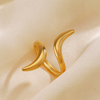 Anti-Tarnish Titanium Steel Golden Abstract Line Ring | Modern Style Gold Plated Ring | Golden Snake Ring |  Open Lines Ring |