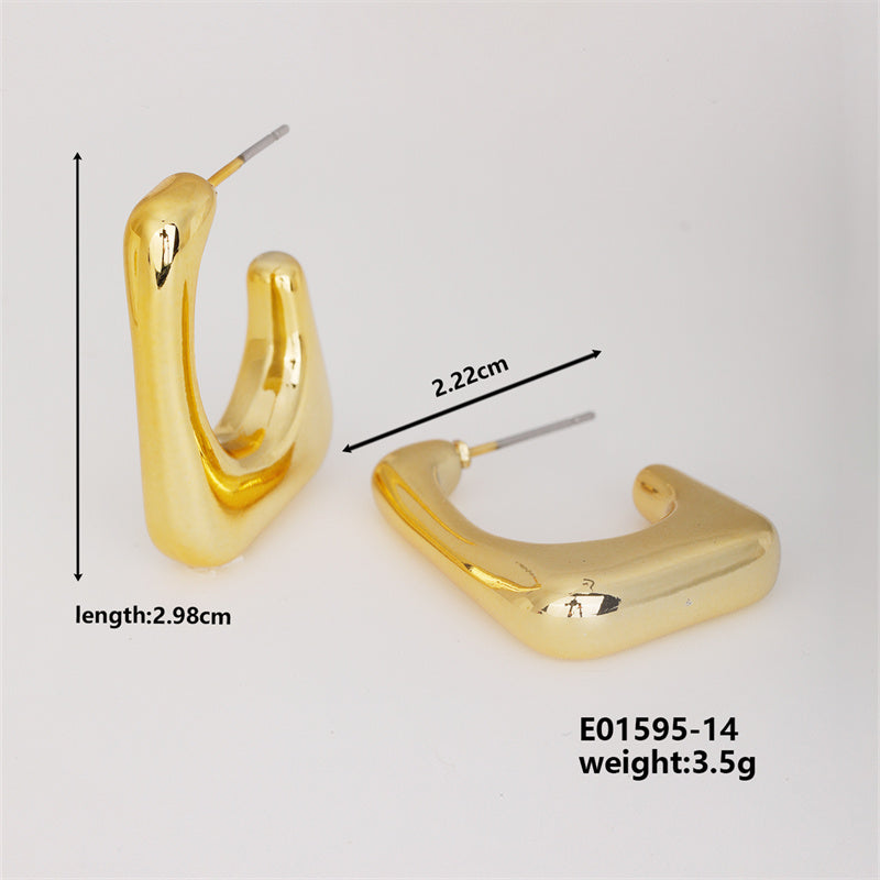 Geometric Irregular ,Heart , Teardrop, Half C Shape Ccp K Gold Plated Ear Studs