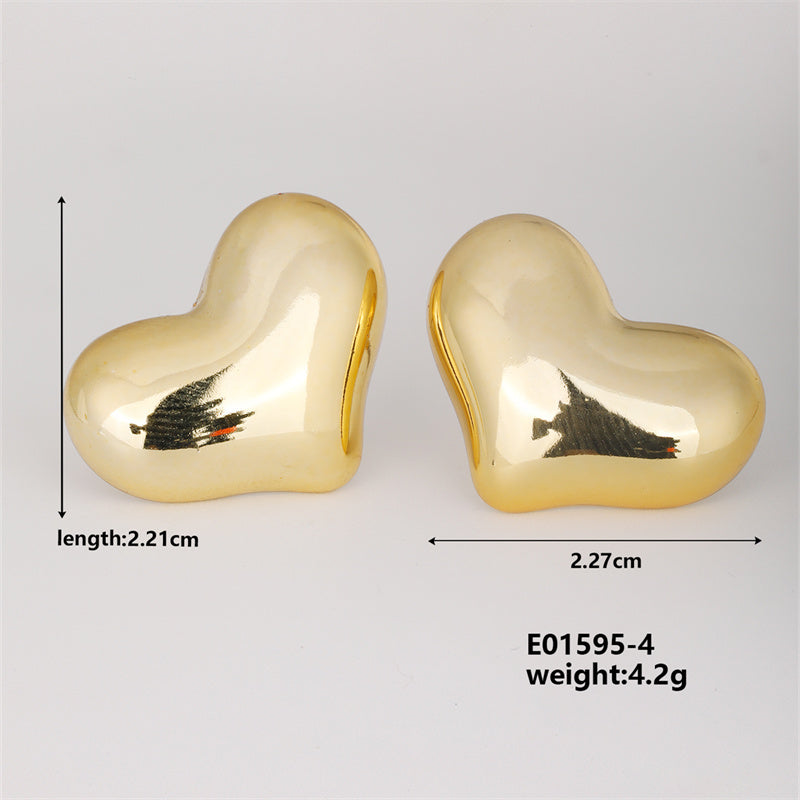 Geometric Irregular ,Heart , Teardrop, Half C Shape Ccp K Gold Plated Ear Studs