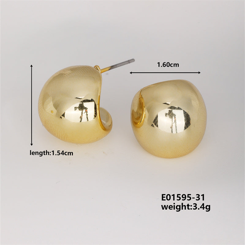 Geometric Irregular ,Heart , Teardrop, Half C Shape Ccp K Gold Plated Ear Studs