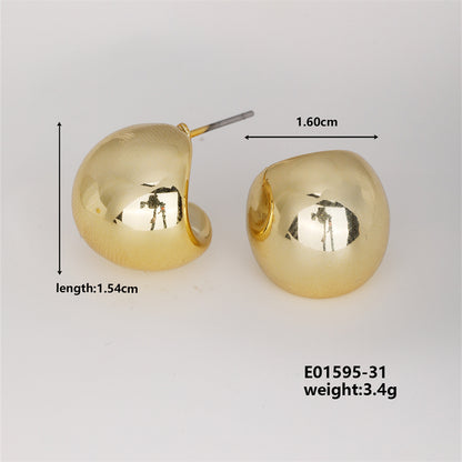 Geometric Irregular ,Heart , Teardrop, Half C Shape Ccp K Gold Plated Ear Studs
