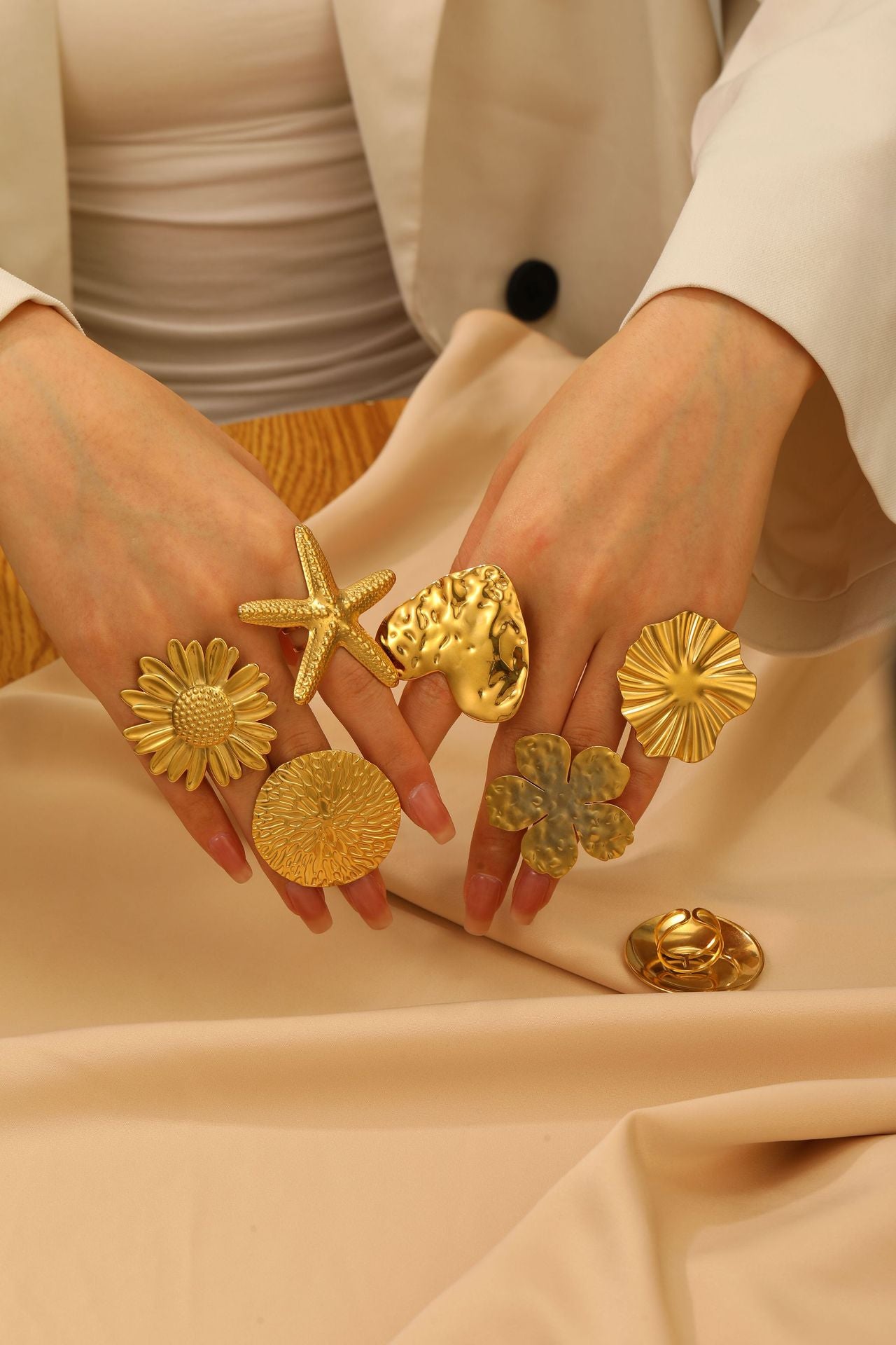 Big Golden Rings - Starfish Ring -Heart Shape Ring - Big Flower Ring - Big Gingko Leaf Ring - StylinChic.in