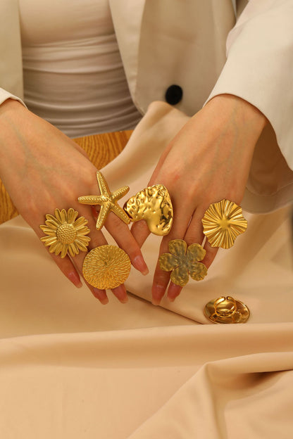 Big Golden Rings - Starfish Ring -Heart Shape Ring - Big Flower Ring - Big Gingko Leaf Ring - StylinChic.in