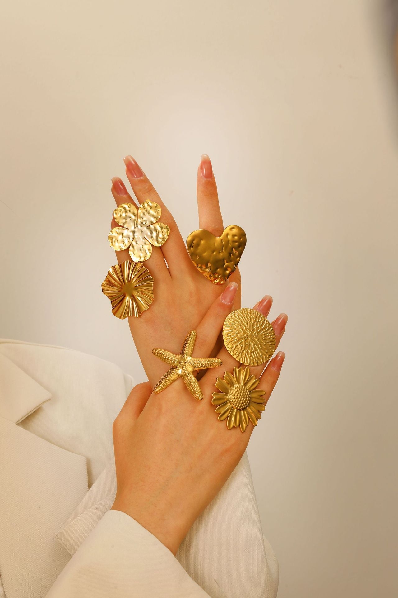 Big Golden Rings - Starfish Ring -Heart Shape Ring - Big Flower Ring - Big Gingko Leaf Ring - StylinChic.in