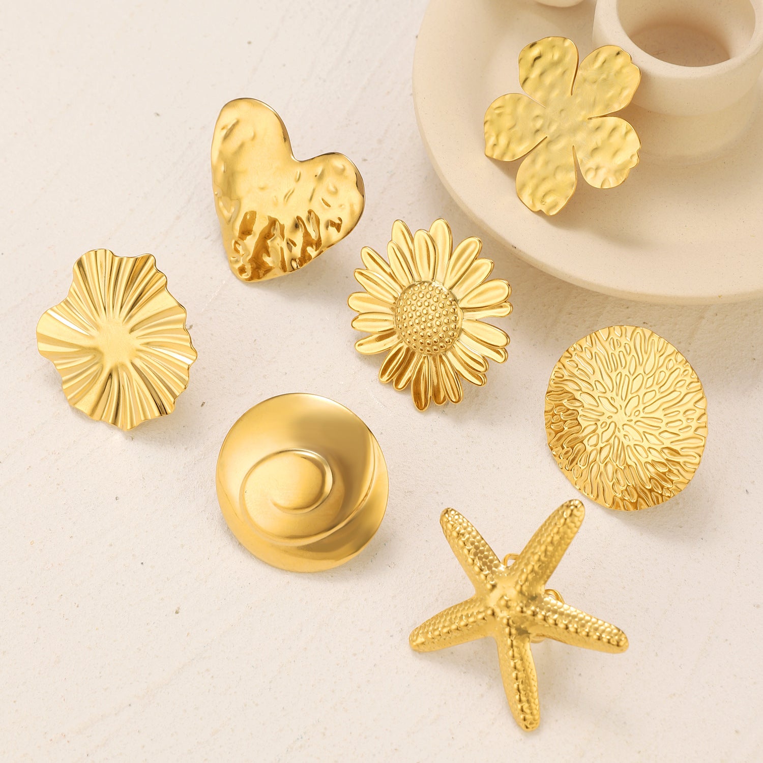 Big Golden Rings - Starfish Ring -Heart Shape Ring - Big Flower Ring - Big Gingko Leaf Ring - StylinChic.in