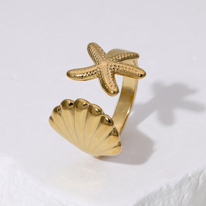 Anti-Tarnish Titanium Steel , Waterproof  Starfish Shell Open Rings | Perfect Style and Quality For Beach Vacation