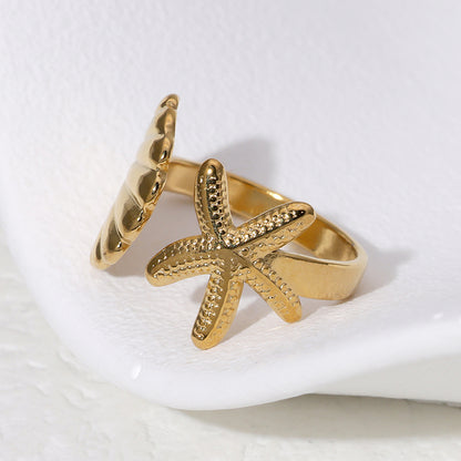 Anti-Tarnish Titanium Steel , Waterproof  Starfish Shell Open Rings | Perfect Style and Quality For Beach Vacation