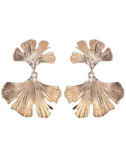 Ginkgo Flower Leaf Gold Dangle EARRINGS |  Gold Dangle Earrings Brass Earrings | Flower Earring